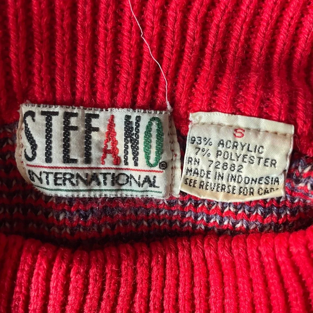 Stefano International Vintage Red Geometric Southwestern Mock Neck Sweater Small